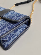 DIOR 21 MONGTAIGNE EAST-WET WITH CHAIN BLUE DENIM OBLIQUE JACQUARD