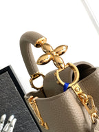 LOUIS VUITTON CAPUCINES MINI 21 IN KHAKI BROWN TAURILLON GOLD HARDWARE