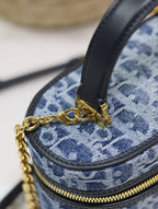 DIOR CARO MINI 16 VANITY CASE IN CERULEAN BLUE MONOGRAM DENIM