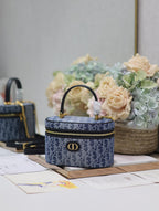 DIOR CARO SMALL 20 VANITY CASE IN CERULEAN BLUE MONOGRAM DENIM