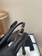 CHANEL HIGH SLINGBACKS BLACK SATIN AND LAMBSKIN