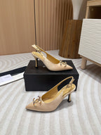 CHANEL HIGH SLINGBACKS BEIGE CREAM SATIN AND LAMBSKIN