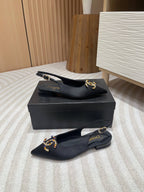 CHANEL SLINGBACKS BLACK SATIN AND LAMBSKIN