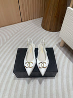 CHANEL SLINGBACKS WHITE SATIN AND LAMBSKIN