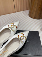 CHANEL SLINGBACKS WHITE SATIN AND LAMBSKIN