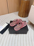 CHANEL WOVEN FLIP FLOP BLACK MIX PINK SHEEPSKIN