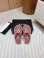 CHANEL WOVEN FLIP FLOP BLACK MIX PINK SHEEPSKIN