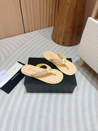 CHANEL WOVEN FLIP FLOP YELLOW MIX PINK SHEEPSKIN