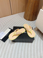 CHANEL WOVEN FLIP FLOP YELLOW MIX PINK SHEEPSKIN