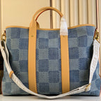 LOUIS VUITTON WEEKEND TOTE BAG 43 IN BLUE DAMIER DENIM 3D