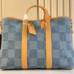 LOUIS VUITTON WEEKEND TOTE BAG 43 IN BLUE DAMIER DENIM 3D