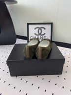 CHANEL BALLET FLAT OLIVE GREEN MIX BLACK VELVET