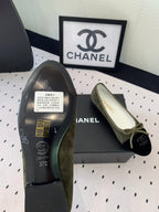 CHANEL BALLET FLAT OLIVE GREEN MIX BLACK VELVET