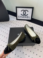 CHANEL BALLET FLAT OLIVE GREEN MIX BLACK VELVET