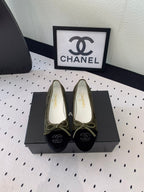 CHANEL BALLET FLAT OLIVE GREEN MIX BLACK VELVET