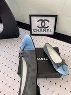 CHANEL BALLET FLAT GREY MIX LIGHT BLUE VELVET