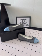 CHANEL BALLET FLAT GREY MIX LIGHT BLUE VELVET