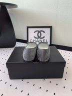 CHANEL BALLET FLAT GREY MIX LIGHT BLUE VELVET