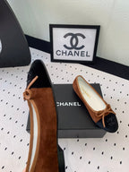 CHANEL BALLET FLAT BROWN MIX BLACK VELVET