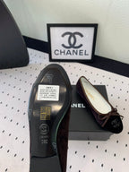 CHANEL BALLET FLAT DARK BROWN MIX BLACK VELVET