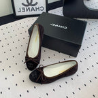CHANEL BALLET FLAT DARK BROWN MIX BLACK VELVET