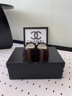 CHANEL BALLET FLAT DARK BROWN MIX BLACK VELVET