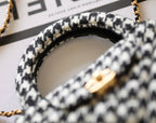 CHANEL 25S KELLY BAG 19 CM IN BLACK MIX WHITE TWEED WITH GOLD HARDWARE