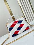 LOUIS VUITTON GO-14 MM 23 IN WHITE RED MIX NAVY BLUE QUILTED LAMBSKIN GOLD HARDWARE