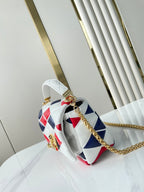 LOUIS VUITTON GO-14 MM 23 IN WHITE RED MIX NAVY BLUE QUILTED LAMBSKIN GOLD HARDWARE