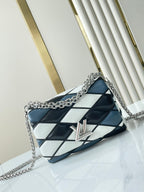LOUIS VUITTON GO-14 MM 23 IN WHITE BLACK MIX STEEL BLUE QUILTED LAMBSKIN SILVER HARDWARE