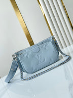 LOUIS VUITTON MULTI POCHETTE ACCESSOIRES 24 IN BEAU BLUE MONOGRAM EMPREINTE LEATHER