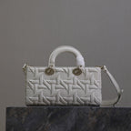 DIOR LADY D-JOY BAG 26 IN WHITE GRAPHIC CANNAGE CALFSKIN PALE GOLD-FINISH METAL CHARMS