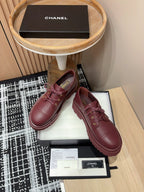CHANEL OXFORD SHOES IN BURGUNDY RED CALFSKIN