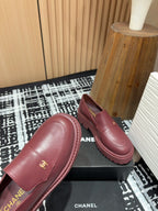 CHANEL MOASINS IN BURGUNDY RED CALFSKIN