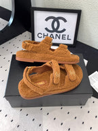 CHANEL DAD SANDAL BRONZE BROWN LAMB FUR