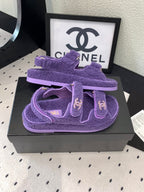 CHANEL DAD SANDAL PLUM PURPLE LAMB FUR