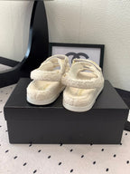 CHANEL DAD SANDAL WHITE LAMB FUR