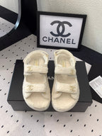 CHANEL DAD SANDAL WHITE LAMB FUR