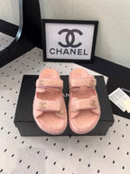 CHANEL DAD SANDAL MULE IN ROSE PINK LAMB FUR