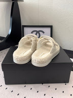 CHANEL DAD SANDAL MULE IN WHITE LAMB FUR