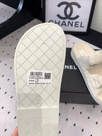 CHANEL DAD SANDAL MULE IN WHITE LAMB FUR