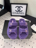 CHANEL DAD SANDAL MULE IN PLUM PURPLE LAMB FUR