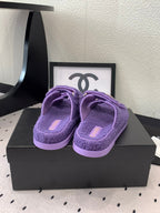 CHANEL DAD SANDAL MULE IN PLUM PURPLE LAMB FUR