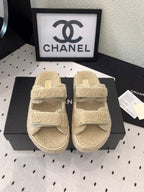 CHANEL DAD SANDAL MULE IN ECRU BEIGE LAMB FUR