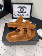 CHANEL DAD SANDAL MULE IN BRONZE BROWN LAMB FUR
