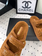 CHANEL DAD SANDAL MULE IN BRONZE BROWN LAMB FUR