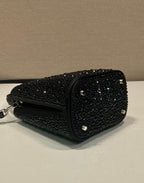 PRADA PANIER BUCKET BAG 16 IN BLACK CALFSKIN ATTACHED FULL CRYSTALS