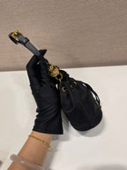 PRADA MINI BUCKET BAG 10 IN BLACK RE-NYLON AND SAFFIANO LEATHER STRAP