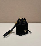 PRADA MINI BUCKET BAG 10 IN BLACK RE-NYLON AND SAFFIANO LEATHER STRAP