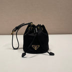 PRADA MINI BUCKET BAG 10 IN BLACK RE-NYLON AND SAFFIANO LEATHER STRAP